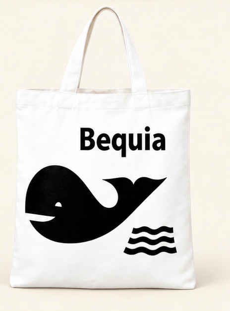 Bequia Whale Tote — White tote bag